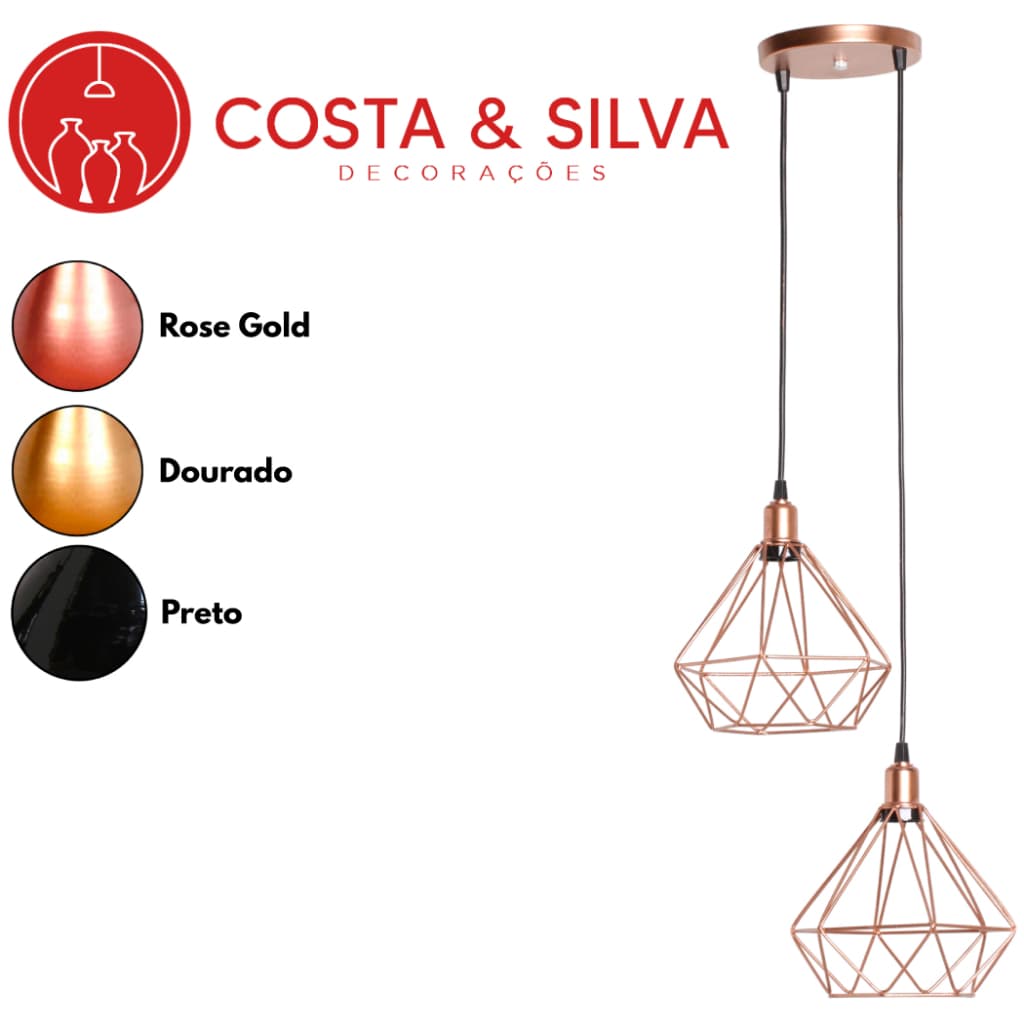 2 Pendente Diamante Aramado Duplo Luminária Canopla Única Lustre de Teto
