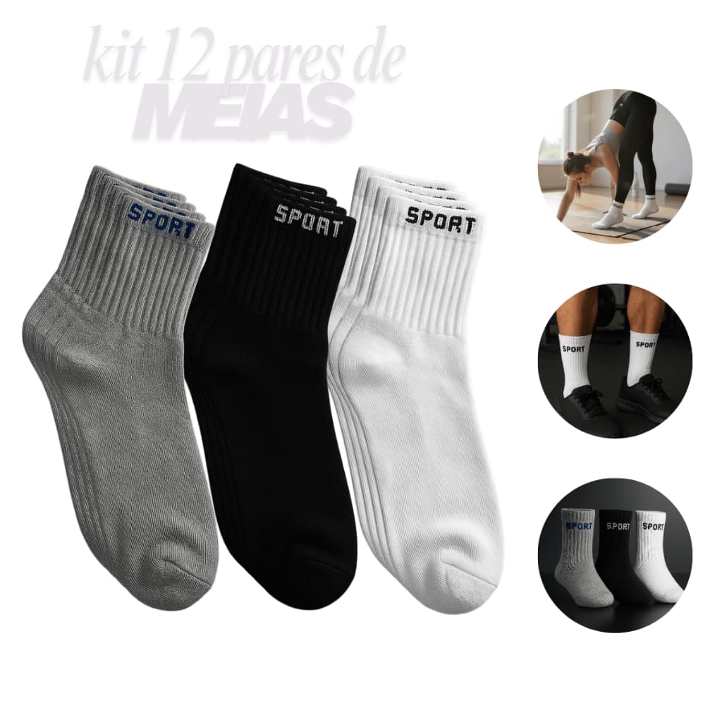 Kit 12 Pares de Meias Esportivas – Conforto, Estilo e Durabilidade em Cada Passo