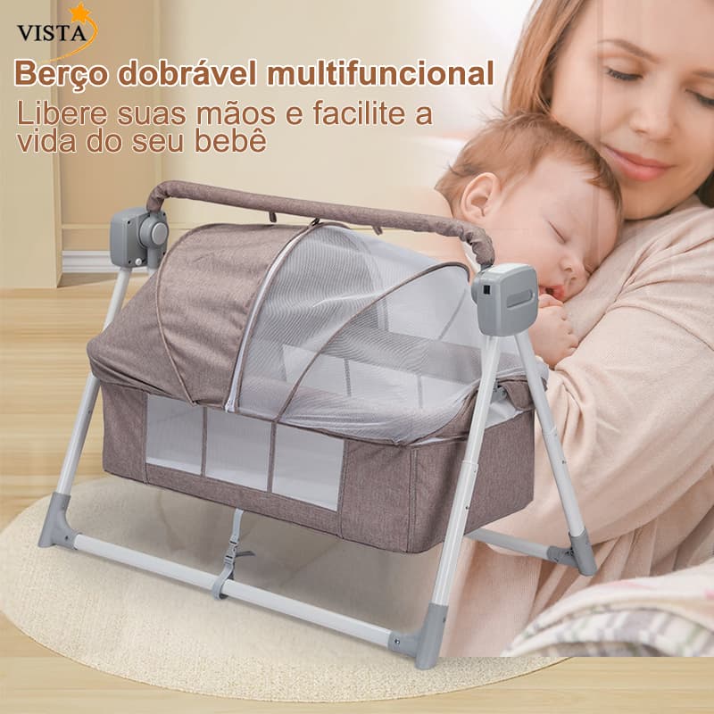 Berço Portátil Moises Co-bed Com Balanço Mosquiteiro e Cesto Cinza - Kababy