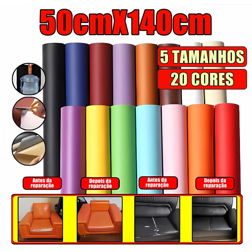 Couro Auto Adesivo para Reparo e Revestimento Sofá Bolsa Carro cadeira moveis 1,40 X 50CM