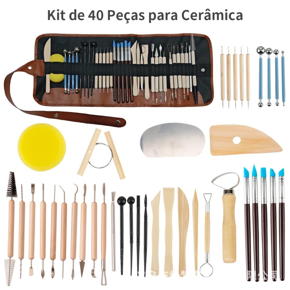 Kit 40 Peças Profissionais Escultura Argila Modelagem Corte