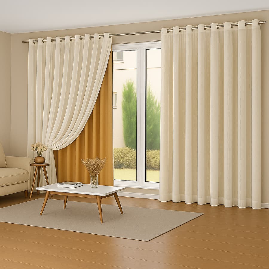 Cortina Blackout Corta Luz 2,30 x 2,10 Com Voil Dupla P/ Varao Simples Ilhos EM TECIDO
