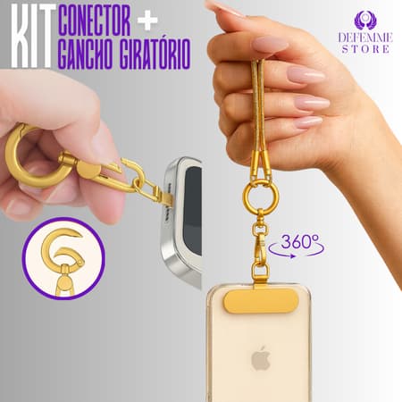 Kit Conector Clip Suspensão + Gancho Giratório 360° Para Celular Metal Leve Super Resistente