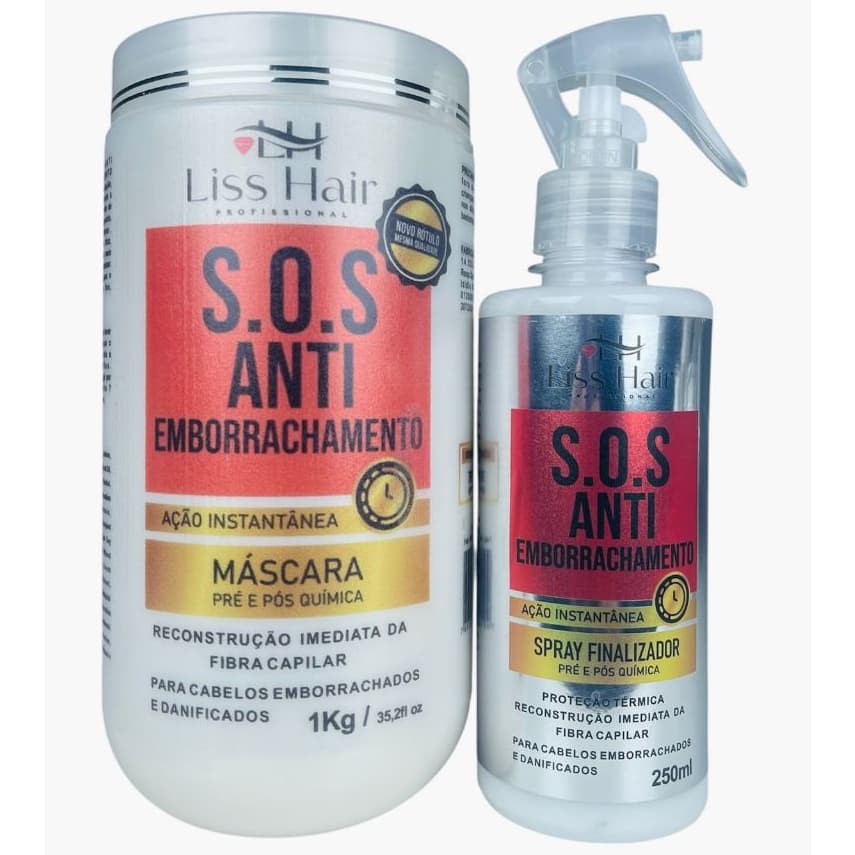 Kit Capilar S.O.S Antiemborrachamento Ação Instantânea Máscara e Spray Liss Hair Profissional
