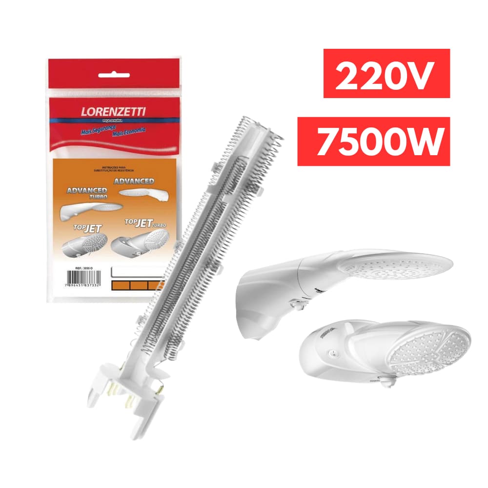 Resistência Chuveiro 220v 7500w Advanced Top Jet Multitemperaturas Lorenzetti Turbo Ducha Banho Banheiro
