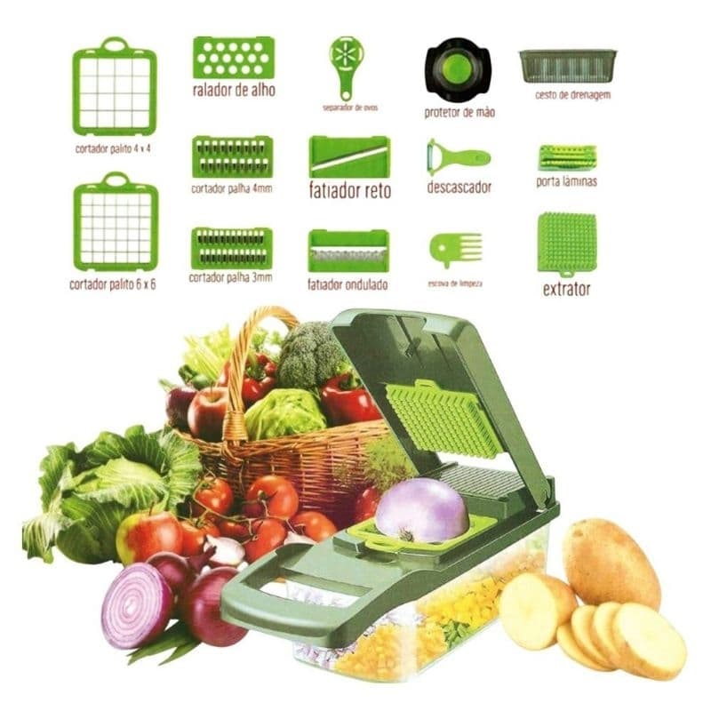 Cortador Multifuncional Fatiador 15 em 1 Cozinha Aço Inox Cortador Ralador de Legumes e Frutas