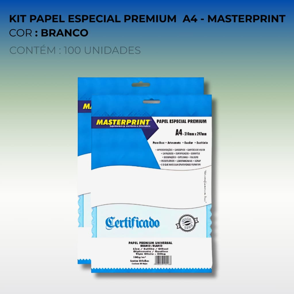 KIT Papel Especial Premium  180g A4 100 Folhas  MASTERPRINT
