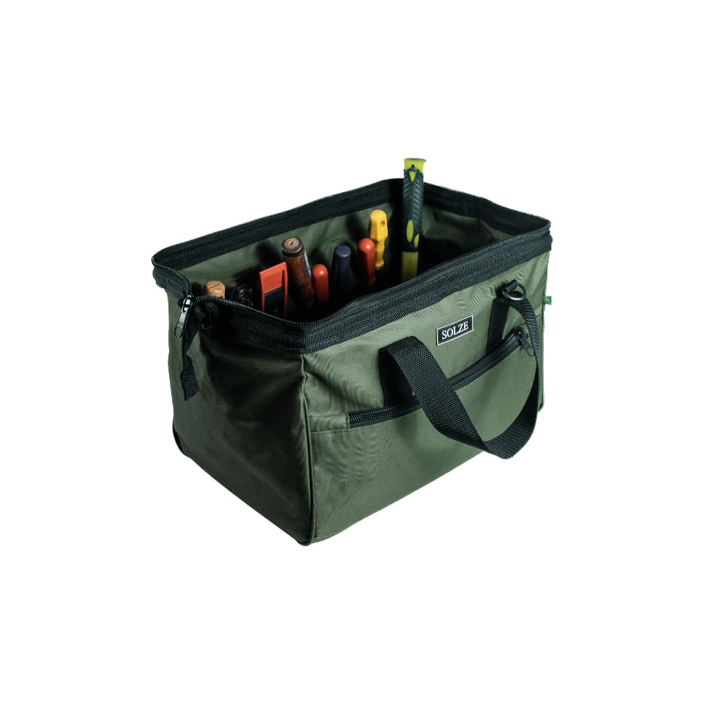 SOLZE Bolsa Média Para Ferramentas Verde Militar com Fundo Reforçado e 8 Bolsos Internos 27x36x23cm