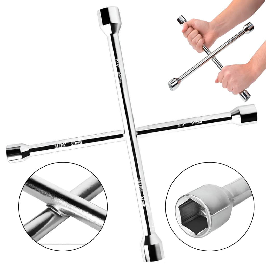 Chave De Roda Cruz 4 Bocas Universal – 17 19 21 23 | Alta Resistência Ideal Para Carro e Emergência