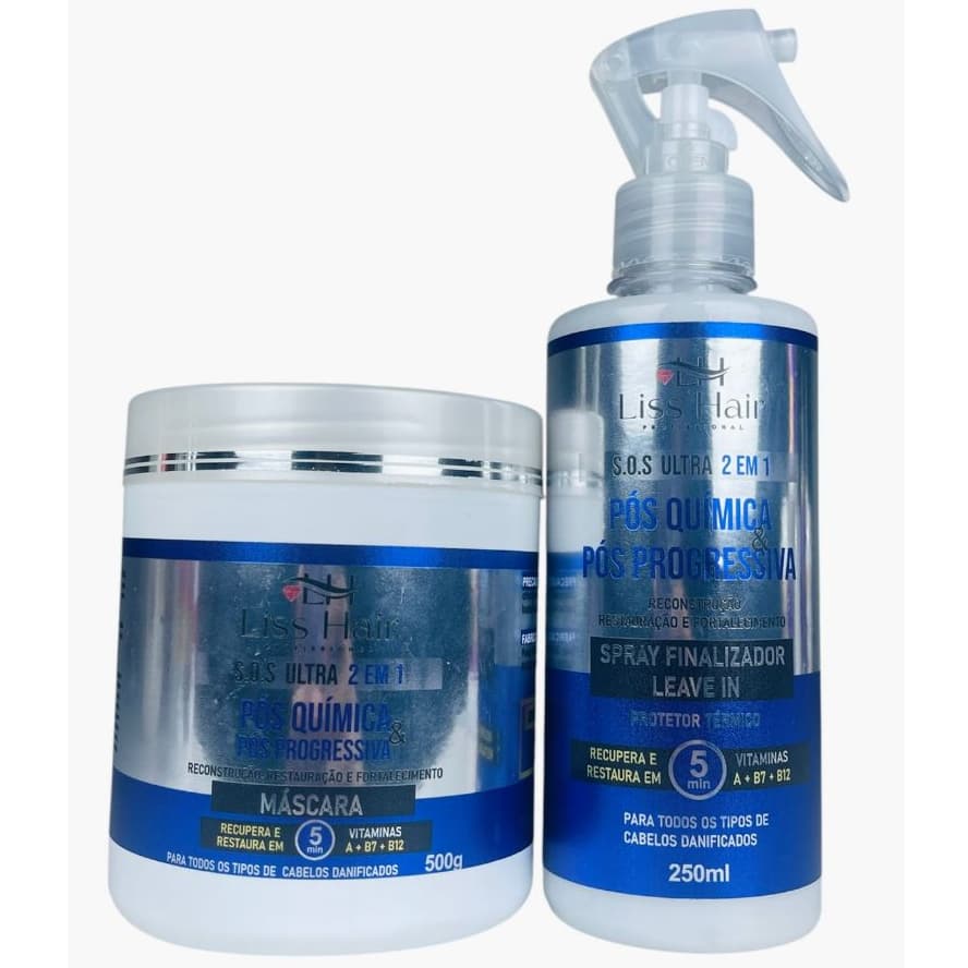 Máscara e Spray S.O.S Ultra Pós Química & Pós Progressiva Fortalecimento e Reconstrução Liss Hair