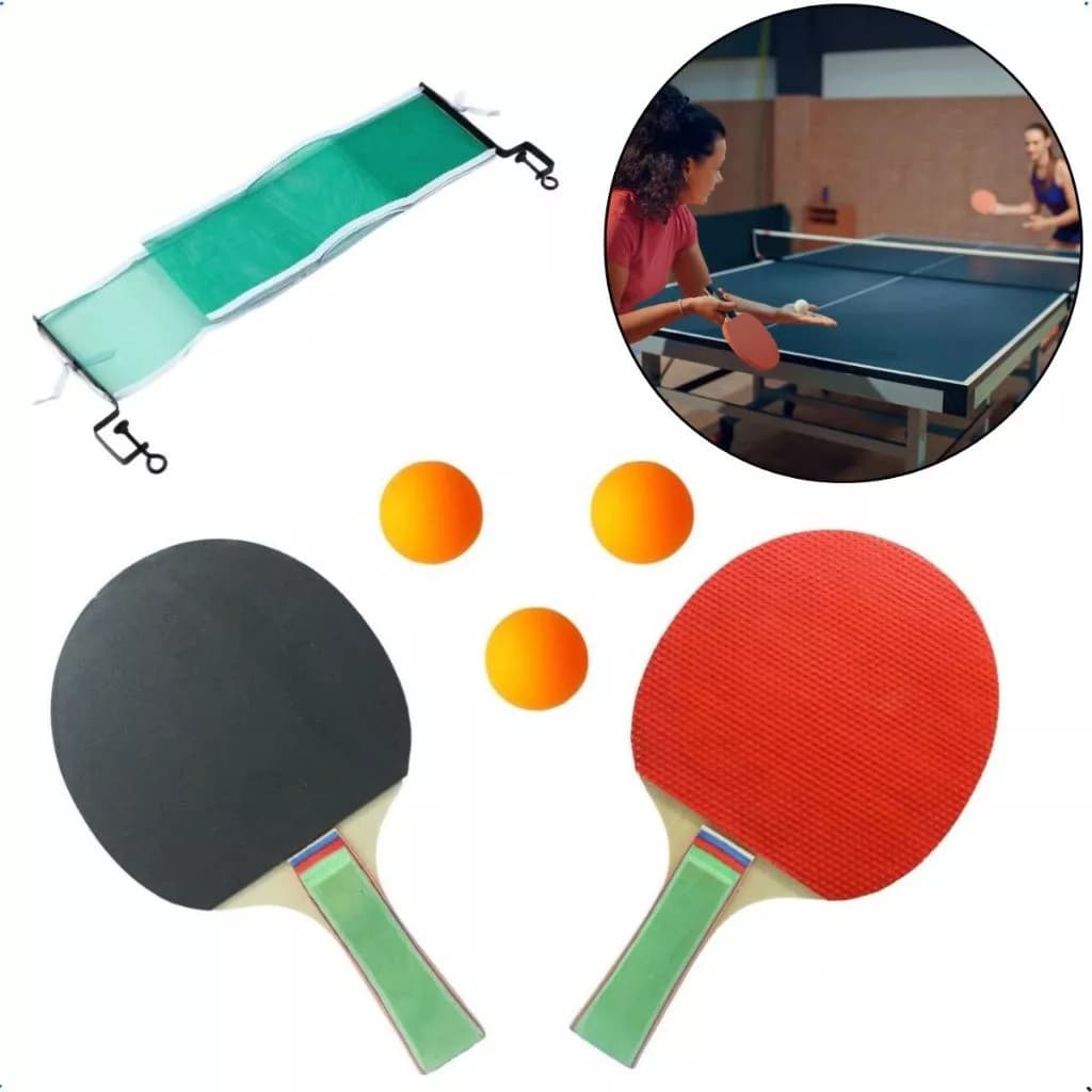 Kit Ping Pong Tenis De Mesa 2 Raquetes 3 Bolas Suporte Rede MBFIT