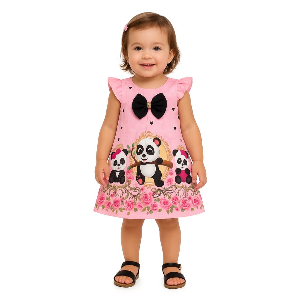Vestido Panda Ursinha Pandinha Ursa Panda Trapézio