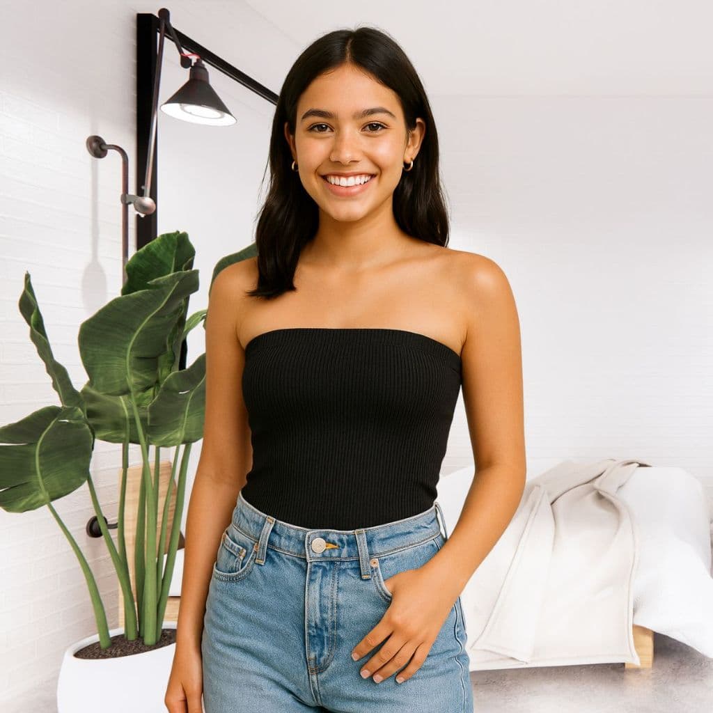 Blusa Tomara que Caia Canelada  Reta Bicolor Moda Elegante Alfaiataria Social Básica
