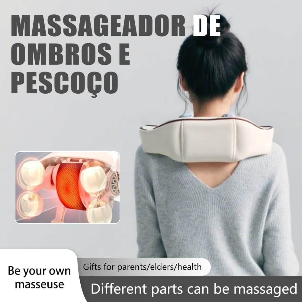 Massageador de Pescoço e Ombros Função de Aquecimento Relaxamento Muscular Profundo Alívio De Dor