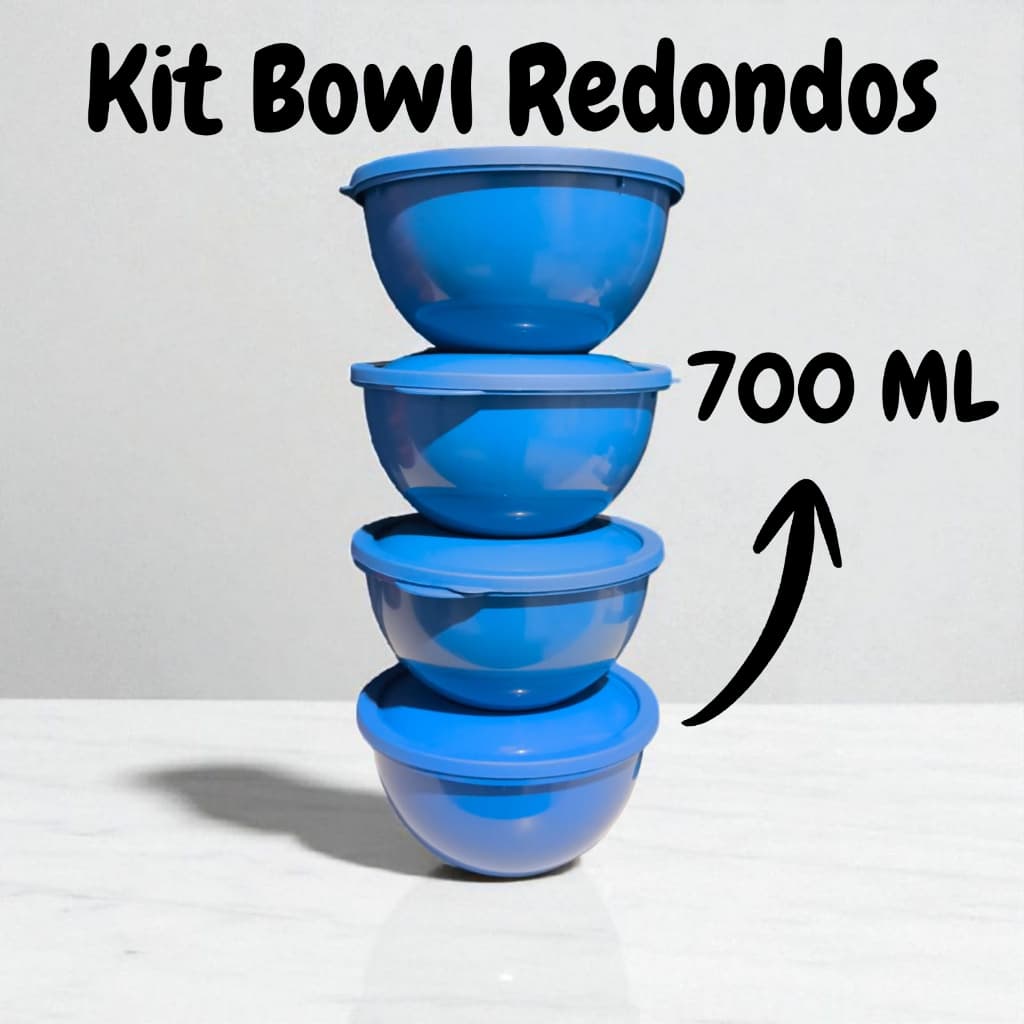 Kit Bowl com 4 Potes Redondos 700 ml.