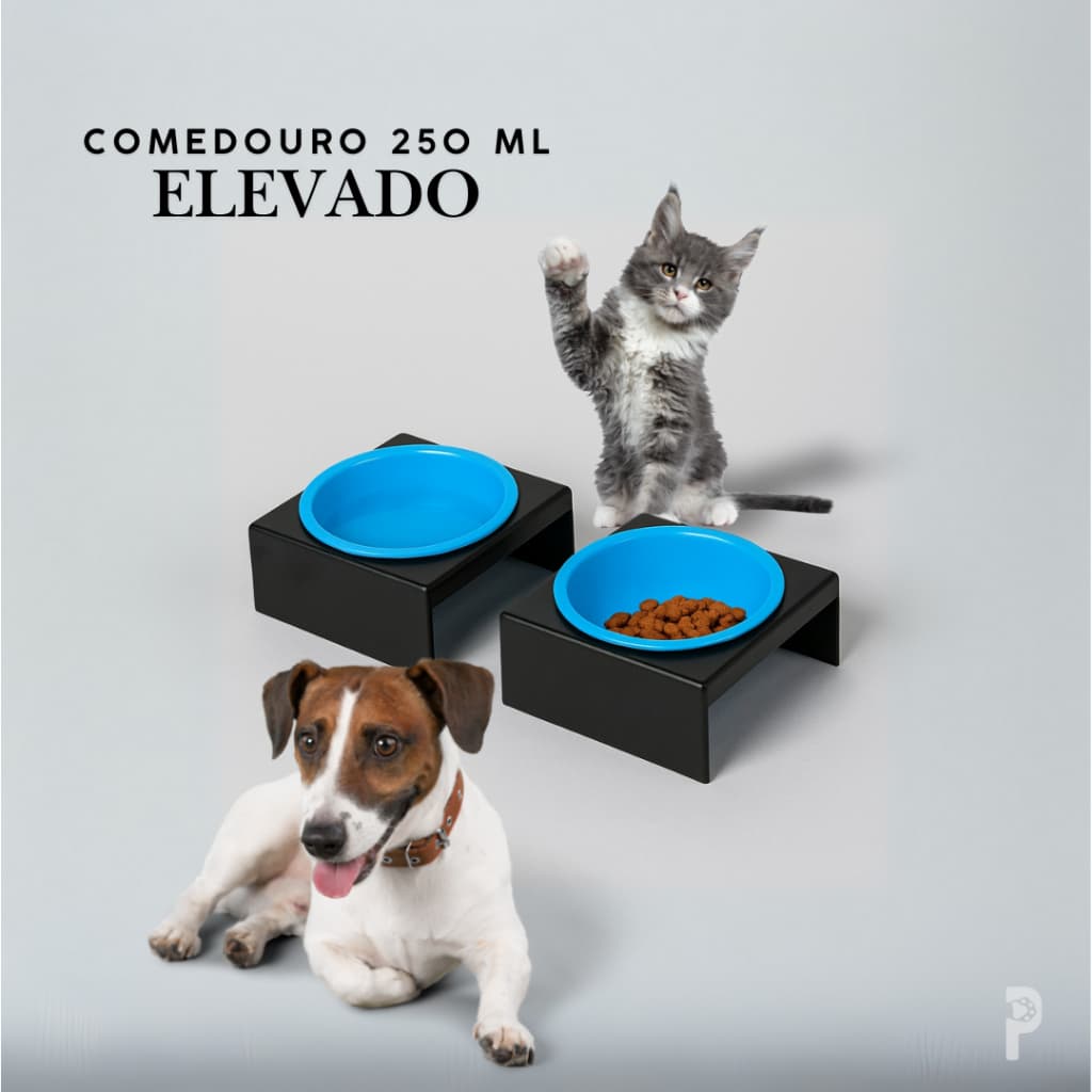 Comedouro ou Bebedouro elevado de 250 ml para cachorro e gato - várias cores