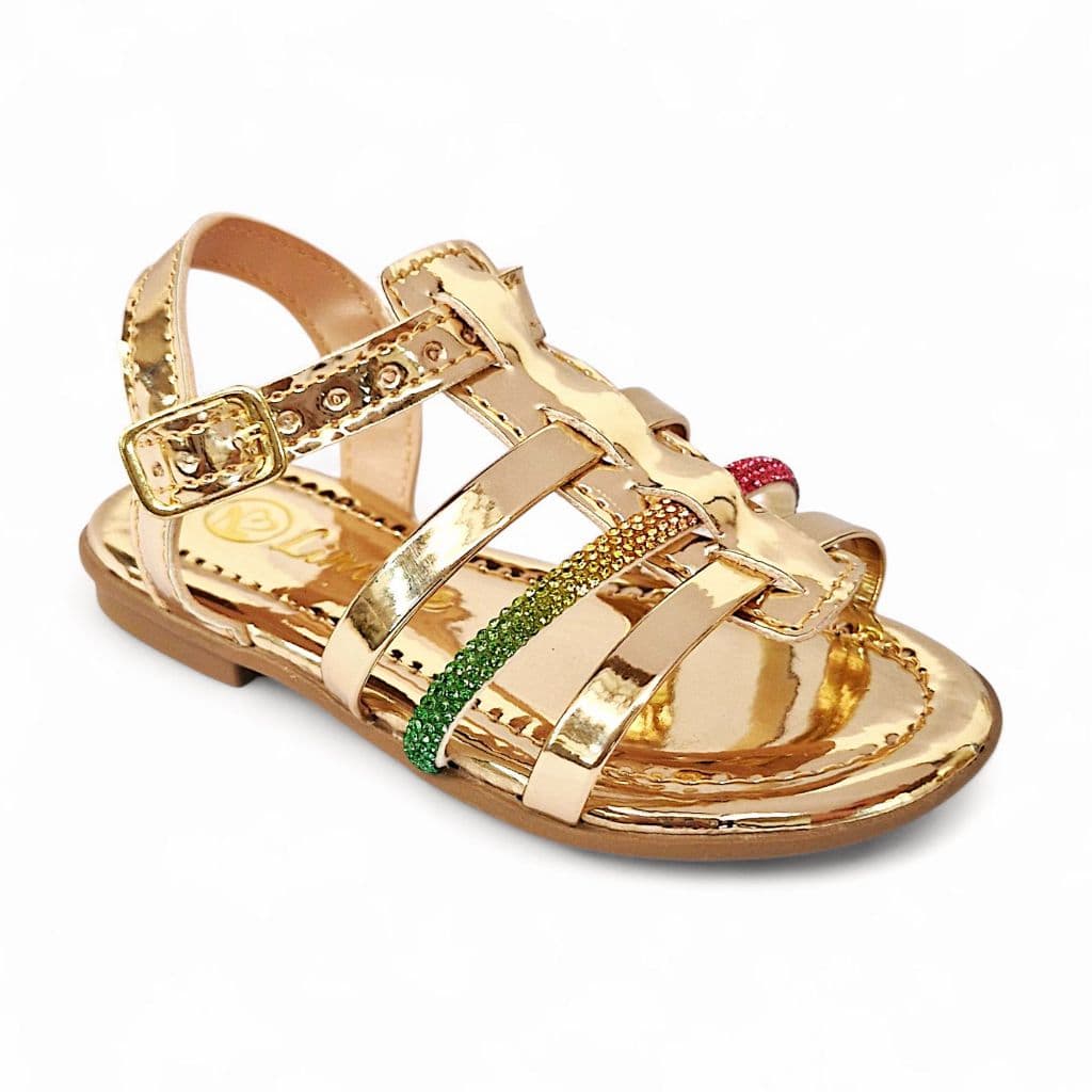 Sandália Rasteira Infantil  tiras Fisherman Gladiadora com Strass Brilho Elegante para escola e dia