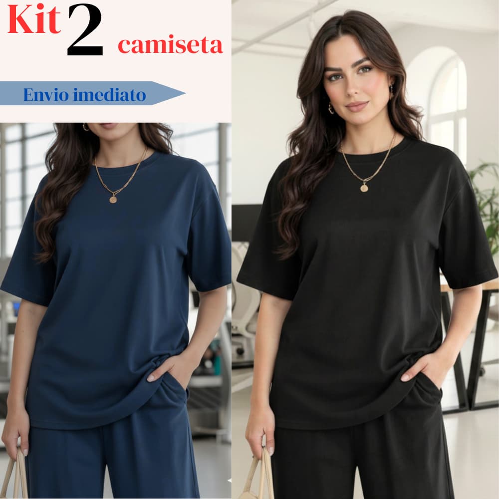 KIT COM 2 CAMISETA FEMININA ESTILO OVER