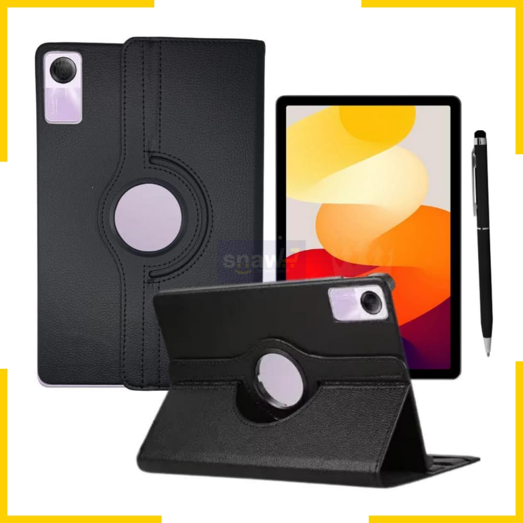 Capa Giratória Couro Executivo Para Xiaomi Redmi Pad SE 11 Polegadas + Película De Vidro Premium + Caneta 2 em 1