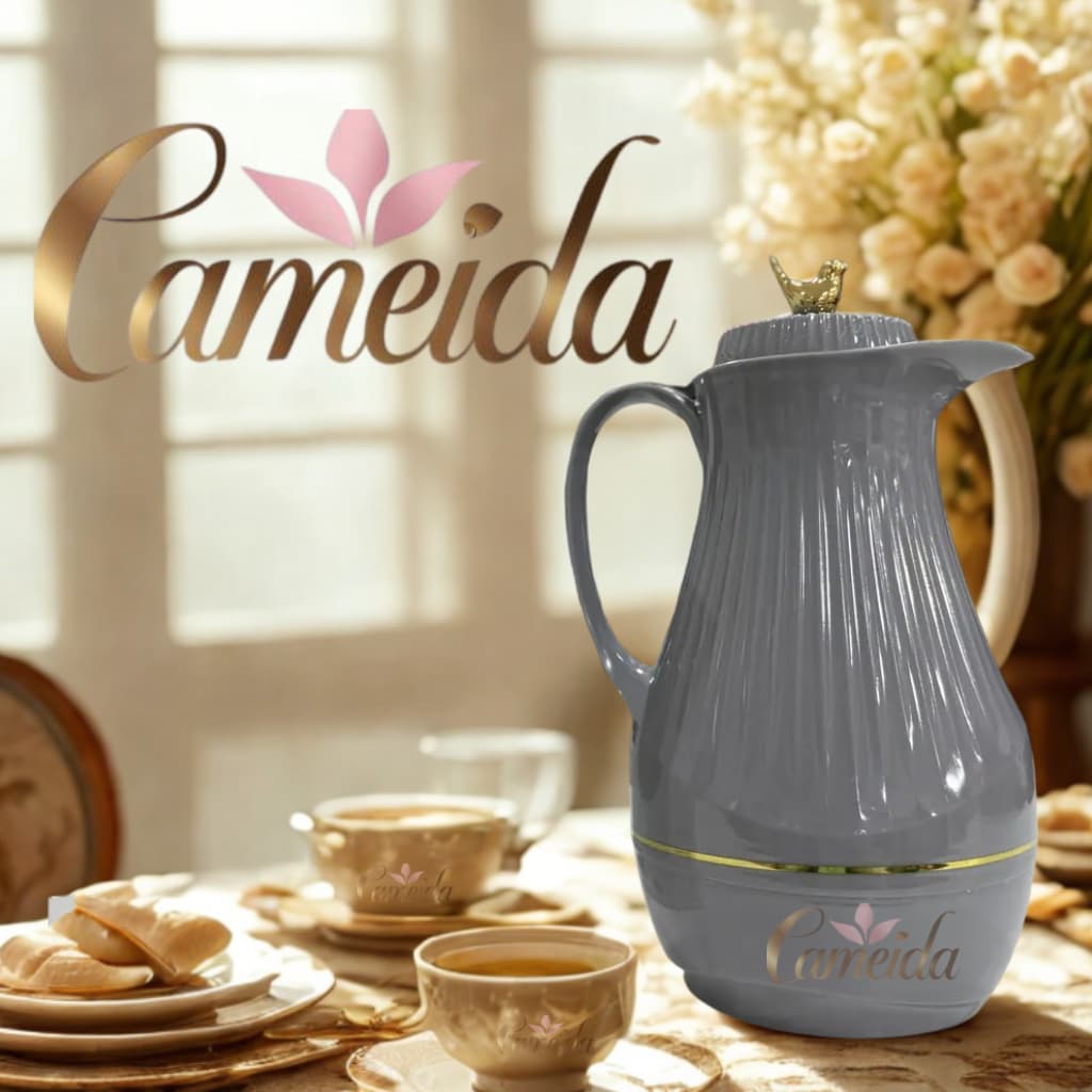 Garrafa Térmica Cinza Luxo Birds Passarinho Dourado  1 Litro  Para Chá- Café- Chimarrão- Agua Quente- Cinza