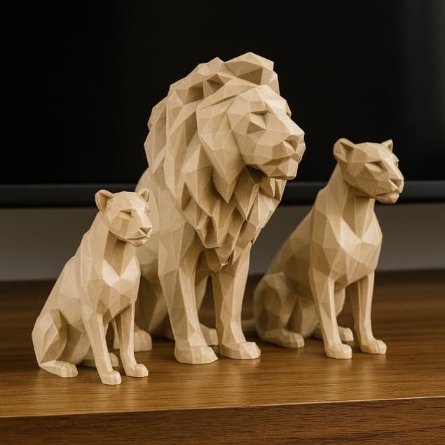Kit Escultura Leão Família Decorativo  Luxo -  Moderno para Sala Escritório Quarto Presente Exclusivo Sofisticado