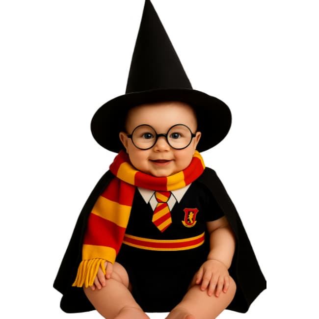 Body Bebe Mesversario Fantasia Infantil Tematico Luxo Baby Bruxo Harry Potter com Acessório