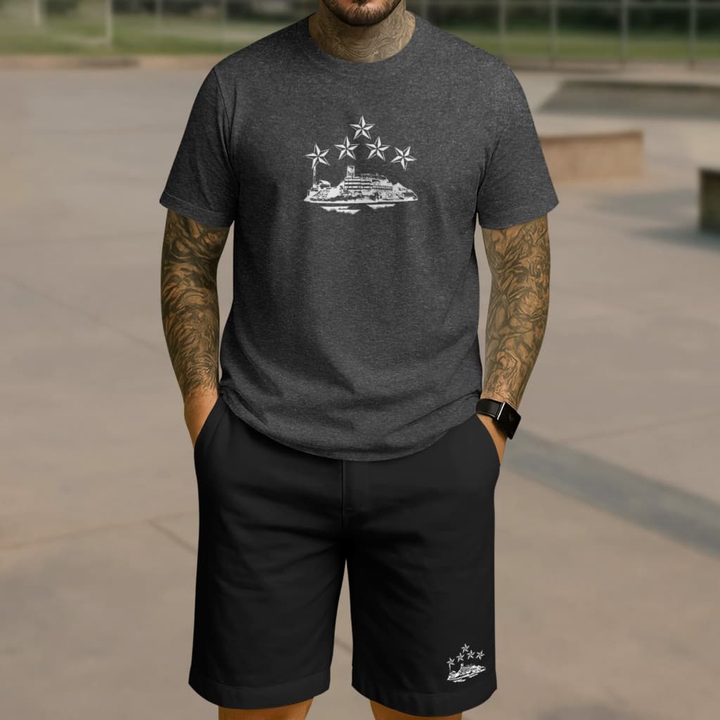 Kit Camiseta + Bermuda Alcatraz Conjunto Masculino Streetwear Algodão Casual Look Estiloso