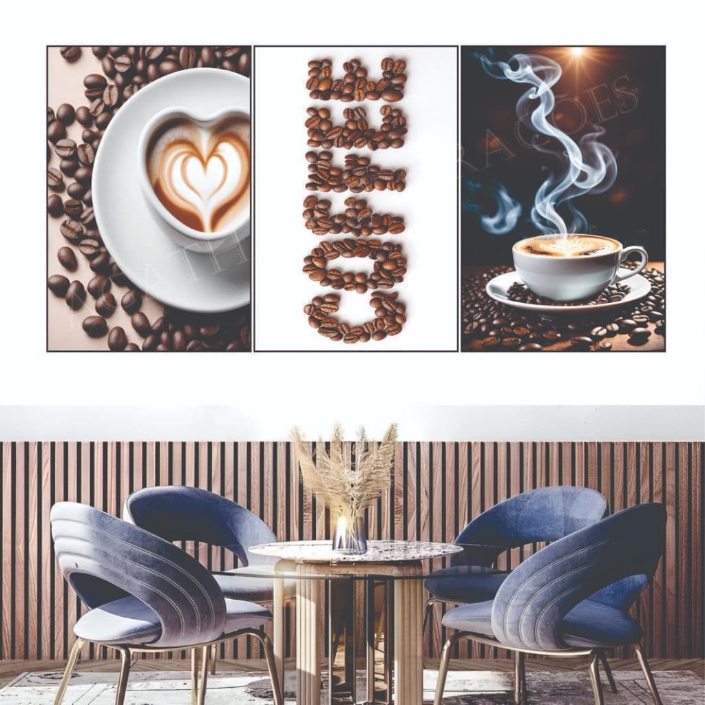 Kit 3 Quadros Decorativos Kit 3pçs Café Cantinho Amor Luxo Espaço Trigo Cafeteria Moderno Coffee