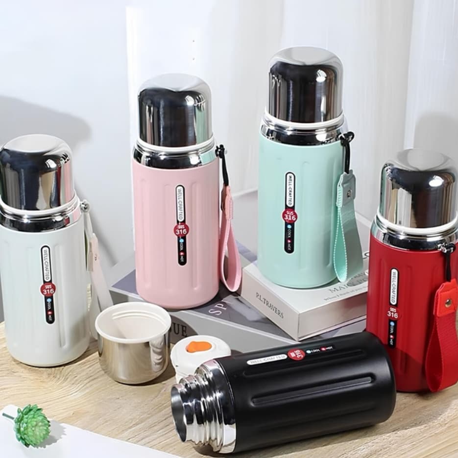 ✨Garrafa de Aço Inox 316 Térmica Vacuum 600ml/800ml Alta Durabilidade para Bebidas Quentes e Frias🔥