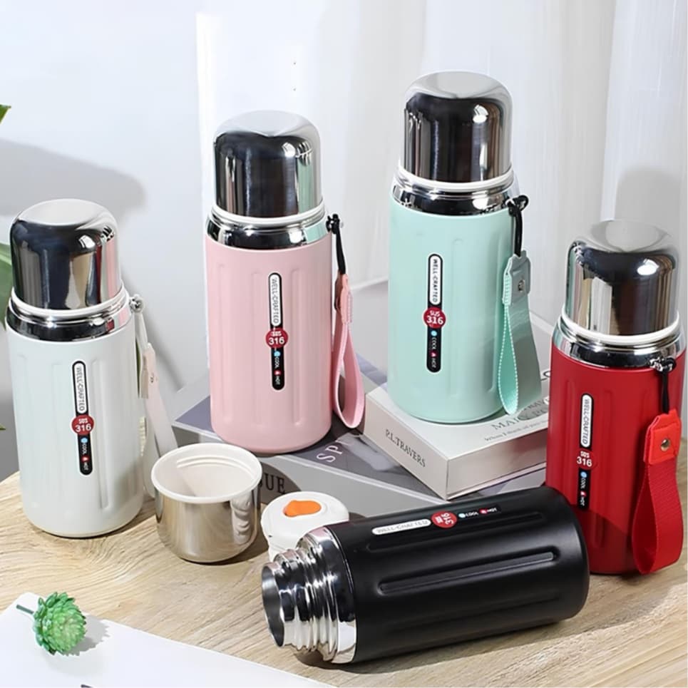 ✨Garrafa de Aço Inox 316 Térmica Vacuum 600ml/800ml Alta Durabilidade para Bebidas Quentes e Frias🔥