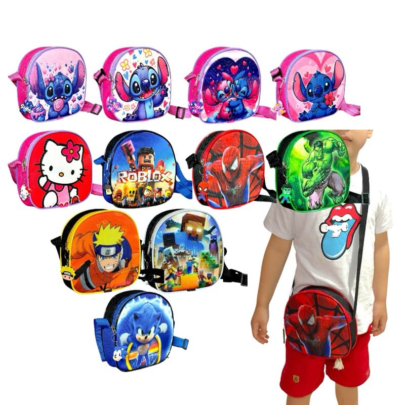 Bolsinha Infantil Diversos Personagens - Moda infantil - Moda menina - Moda Menino