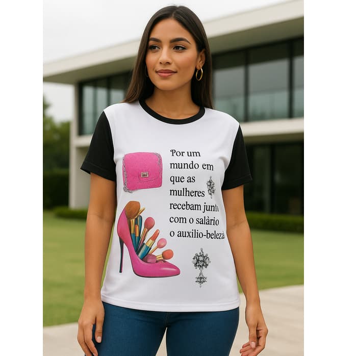 Blusa manga baby look estampado e manga longa