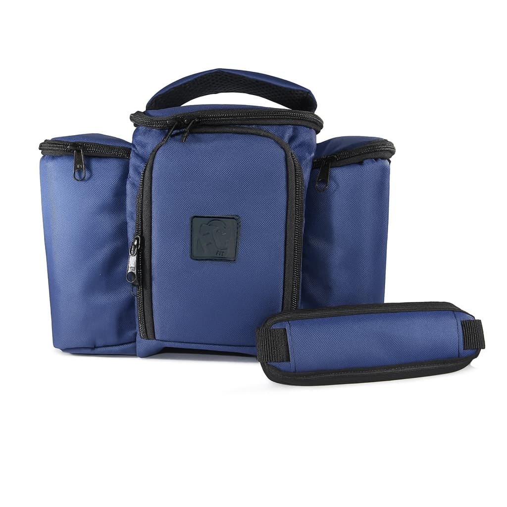 Bolsa Térmica Fitness Marmita Lacheira Academia Viagem Marmita Azul C/ Porta Garrafa