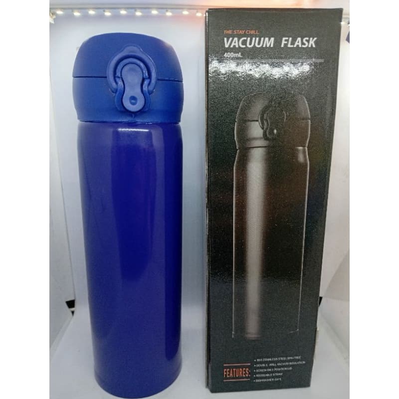 Garrafa Térmica Inox 400ml com Trava Antivazamento – 12h Quente / 24h Gelada