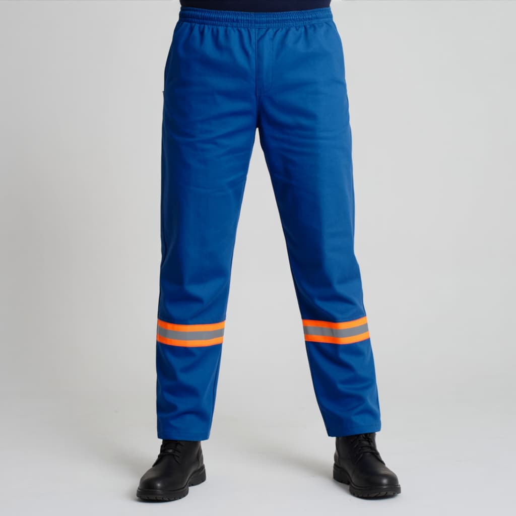 Calça De Uniforme Brim Preta - Com Faixa Refletiva Laranja