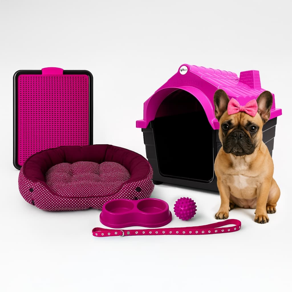 Kit Cachorro Completo House Luxo Cama Casinha Plastica Lavável