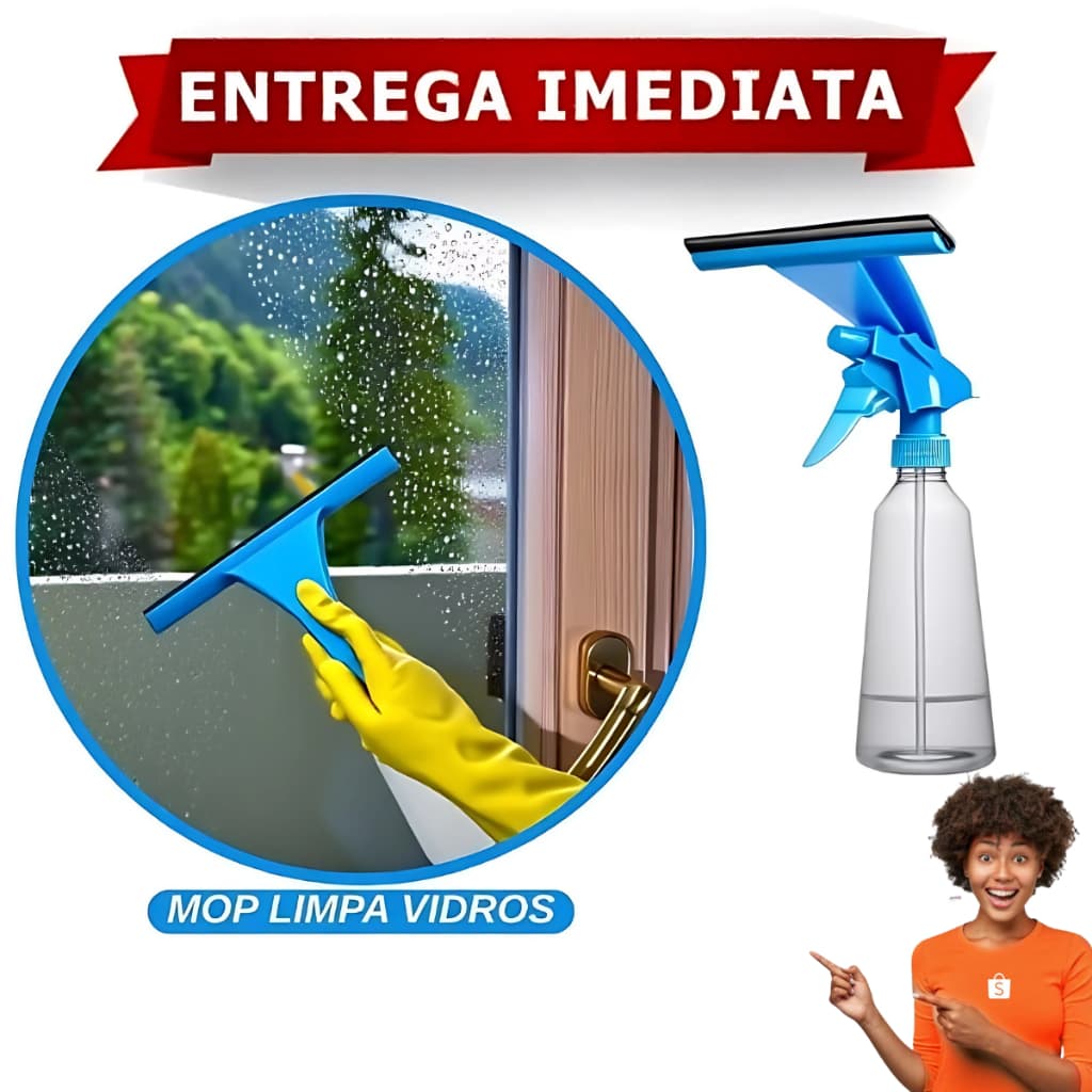 Mop Limpa Vidros Com Rodo e Borrifador Spray