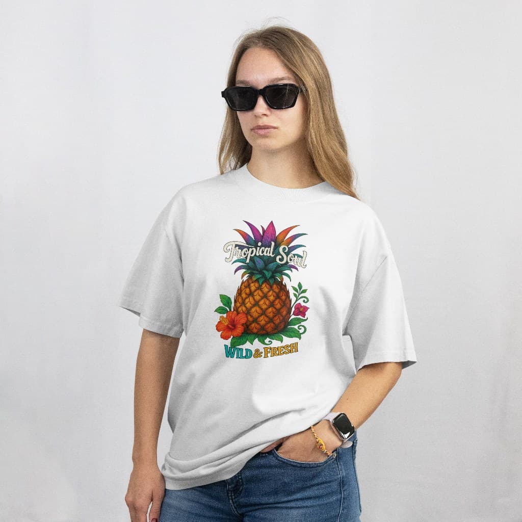 Camiseta Feminina Tropical Soul Abacaxi 100% Algodão Estampada – Wild & Fresh Verão - Maria Corina