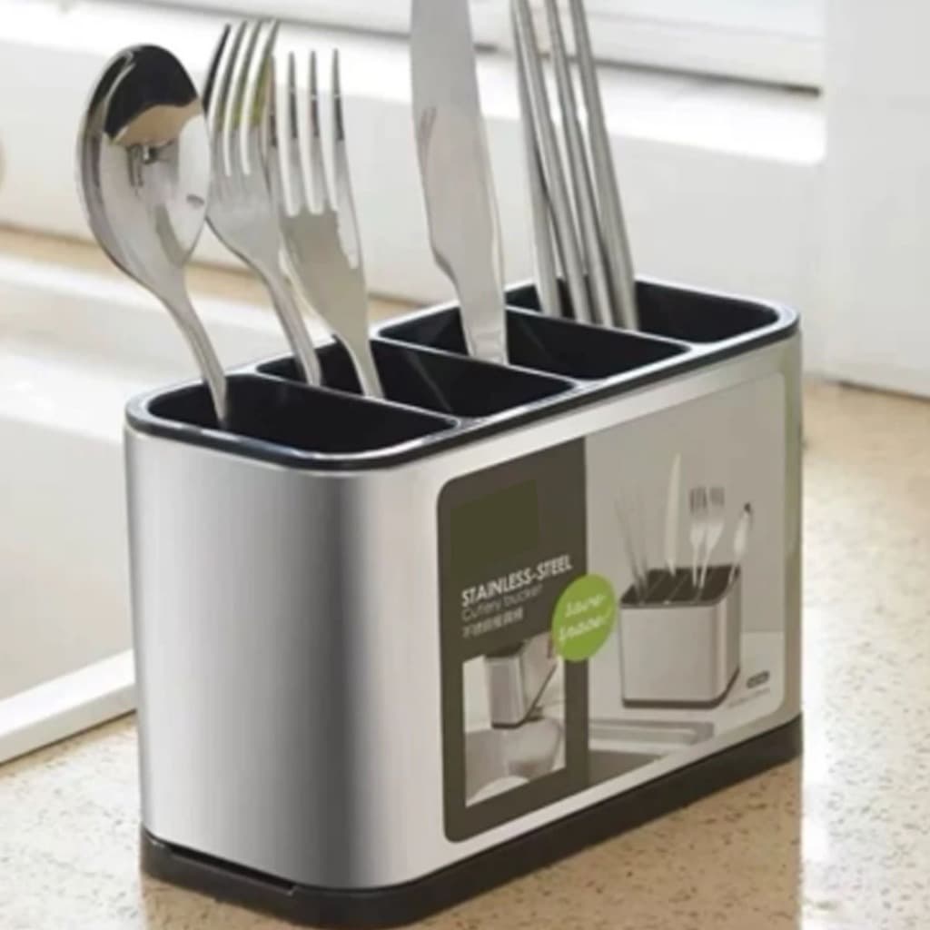 Escorredor Talhares Inox Cozinha Pia Aço Suporte Metal Garfo Faca Colher Utensílios