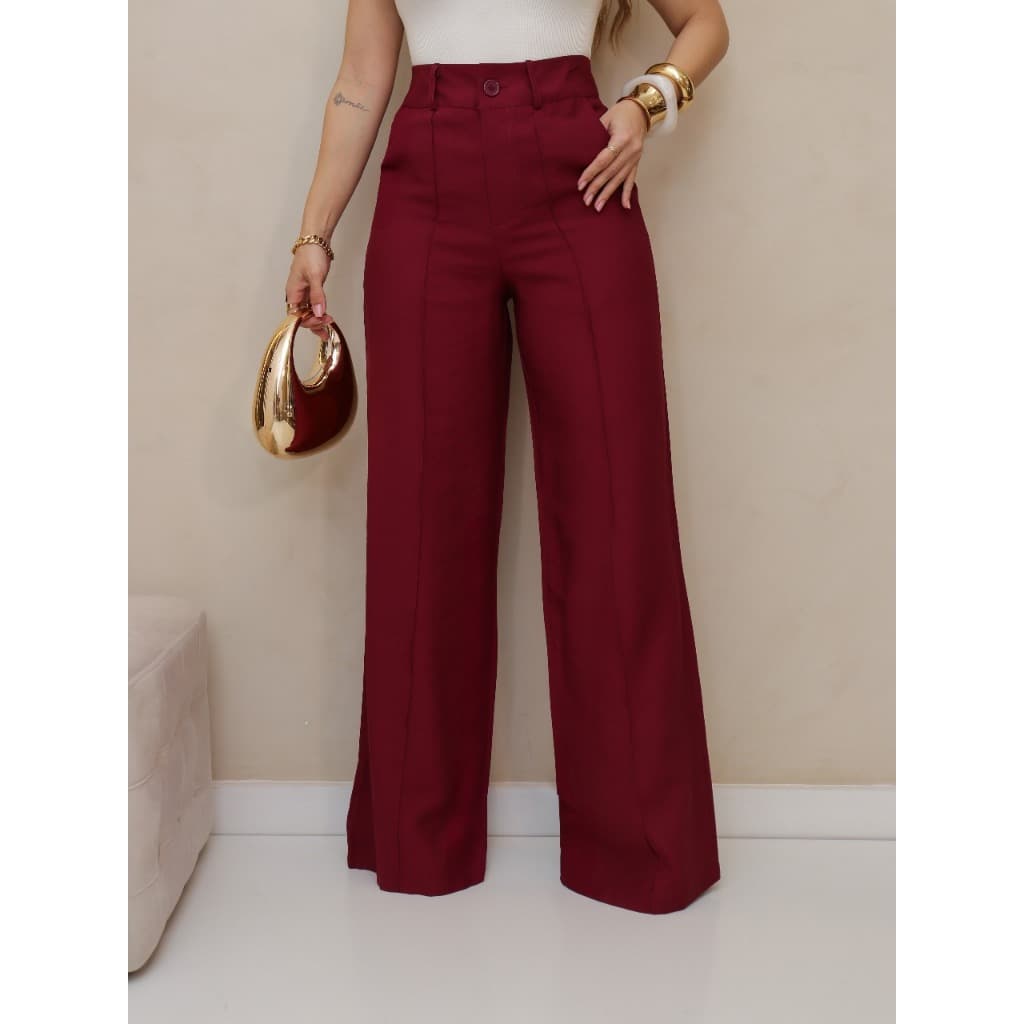 CALÇA PREMIUM PANTALONA WIDE LEG ALFAIATARIA FEMININA MARRANT