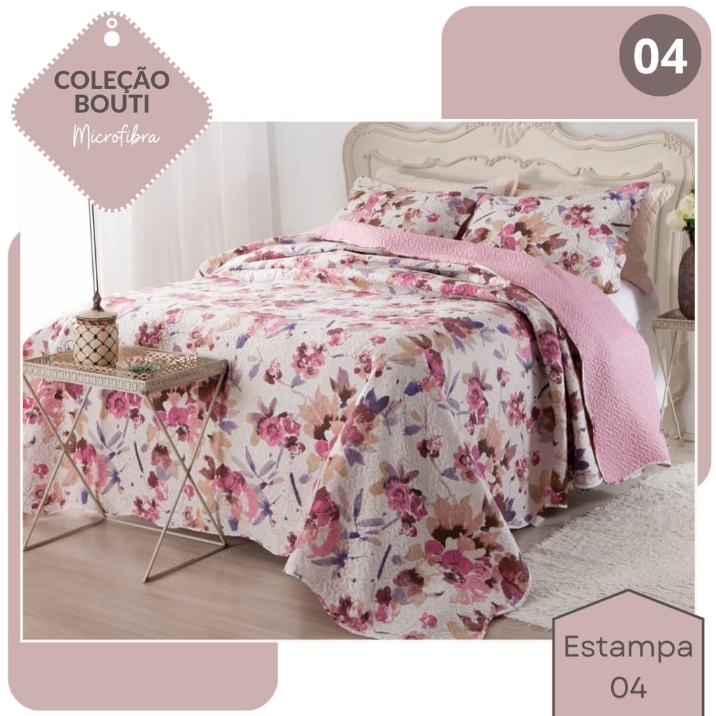 Kit Cobre Leito Casal QUEEN Bouti Provence Microfibra 03 Peças Dupla Face Porta Travesseiro