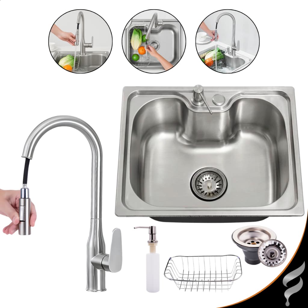Cuba Gourmet Cozinha Pia Aço Inox 304 Luxo Com acessórios e Torneira Misturadora Extensível Monocomando