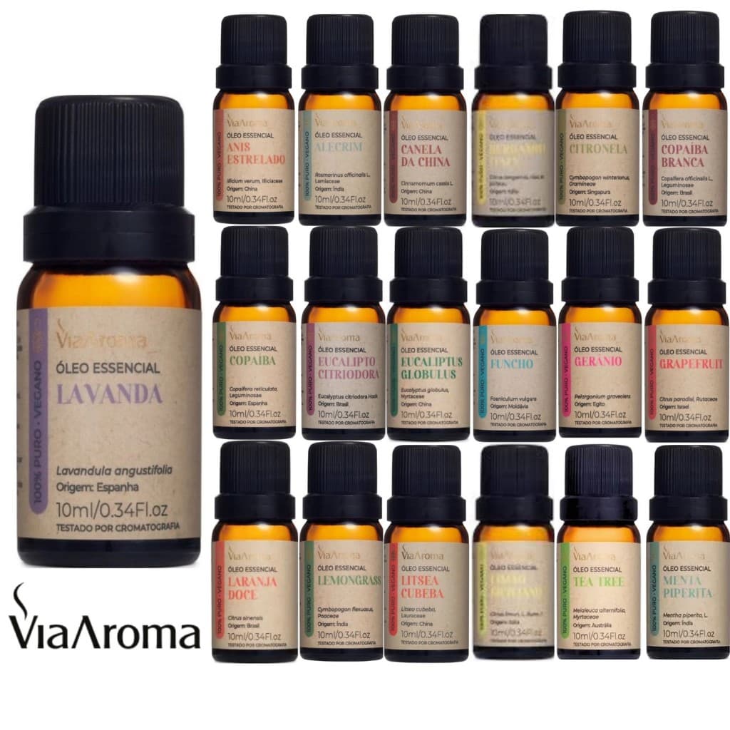 Óleo Essencial Via Aroma 100% Puro Vegano - Difusor e Aromatizador Elétrico