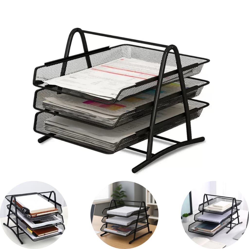 Porta Arquivos Organizador Mesa Escritório Documentos Papeis Livros Ficharios Metal 3 Prateleiras