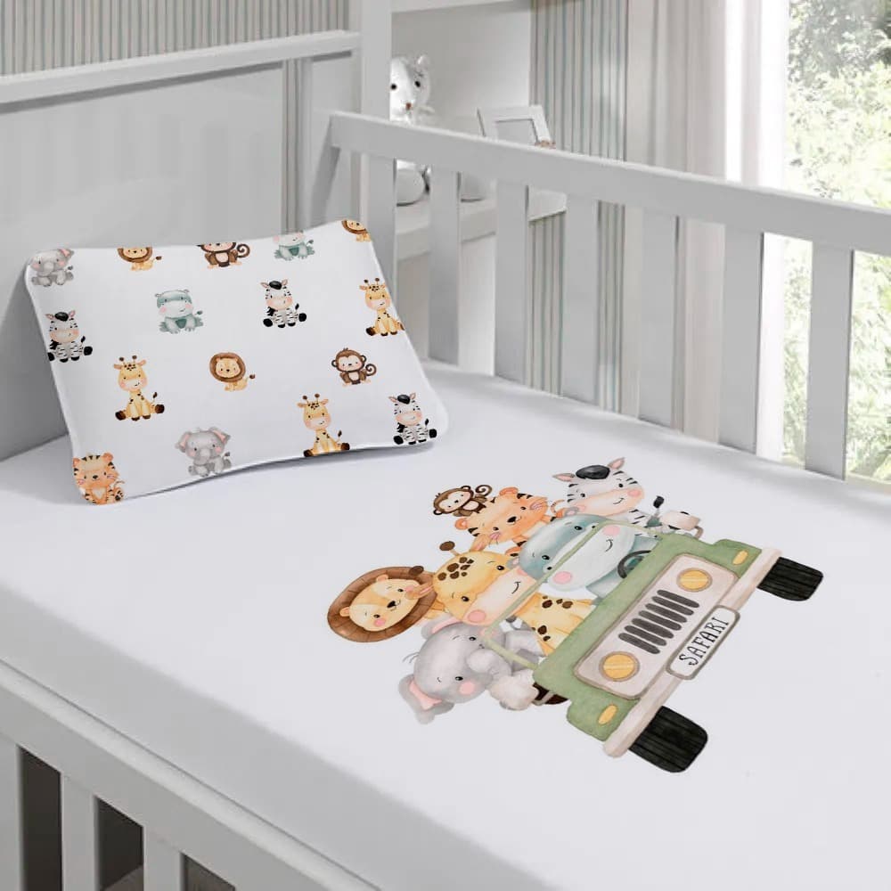 kit de berço com  lençol com fronha para bebê nenem estampado cm elástico de personagens envio já
