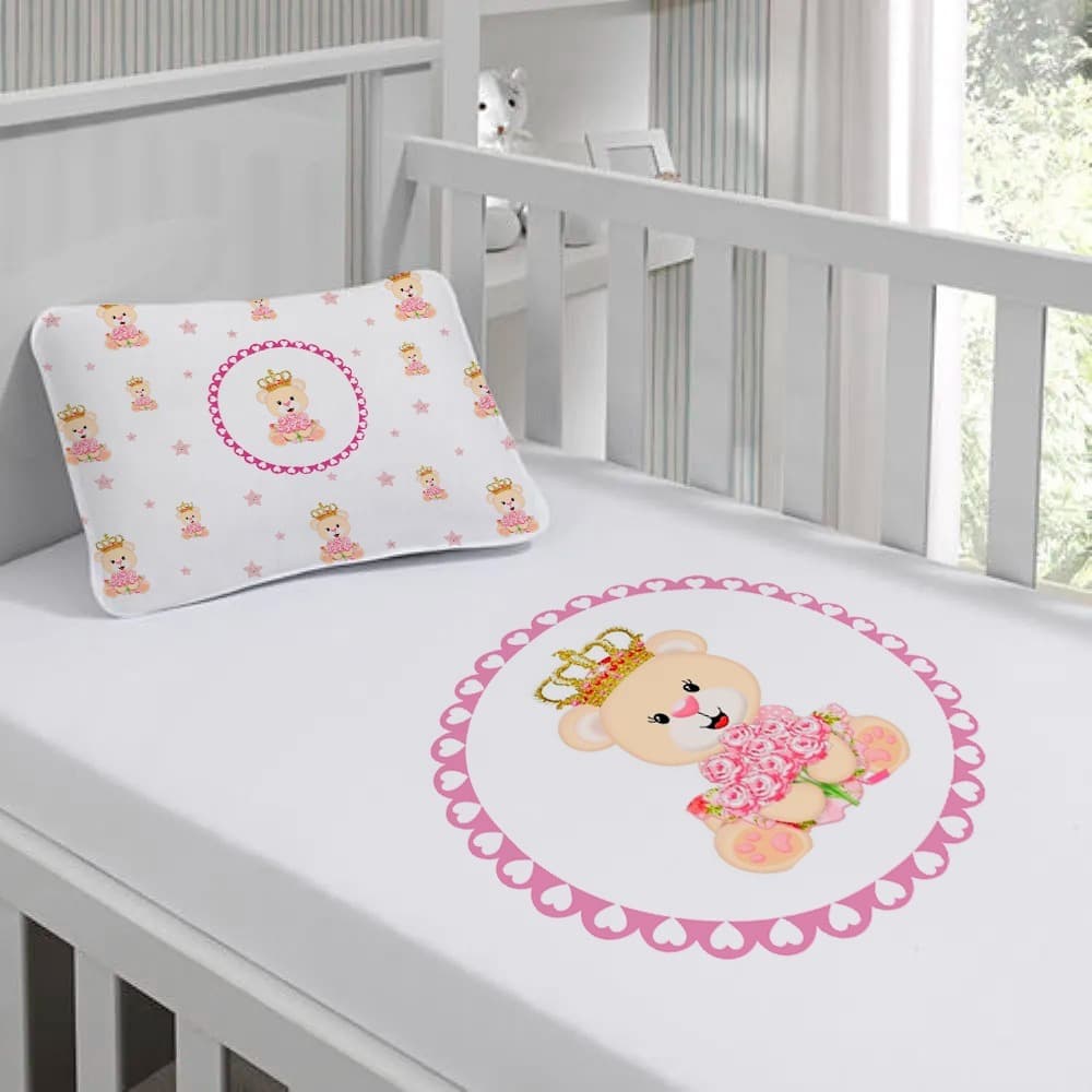 kit de berço com  lençol com fronha para bebê nenem estampado cm elástico de personagens envio já