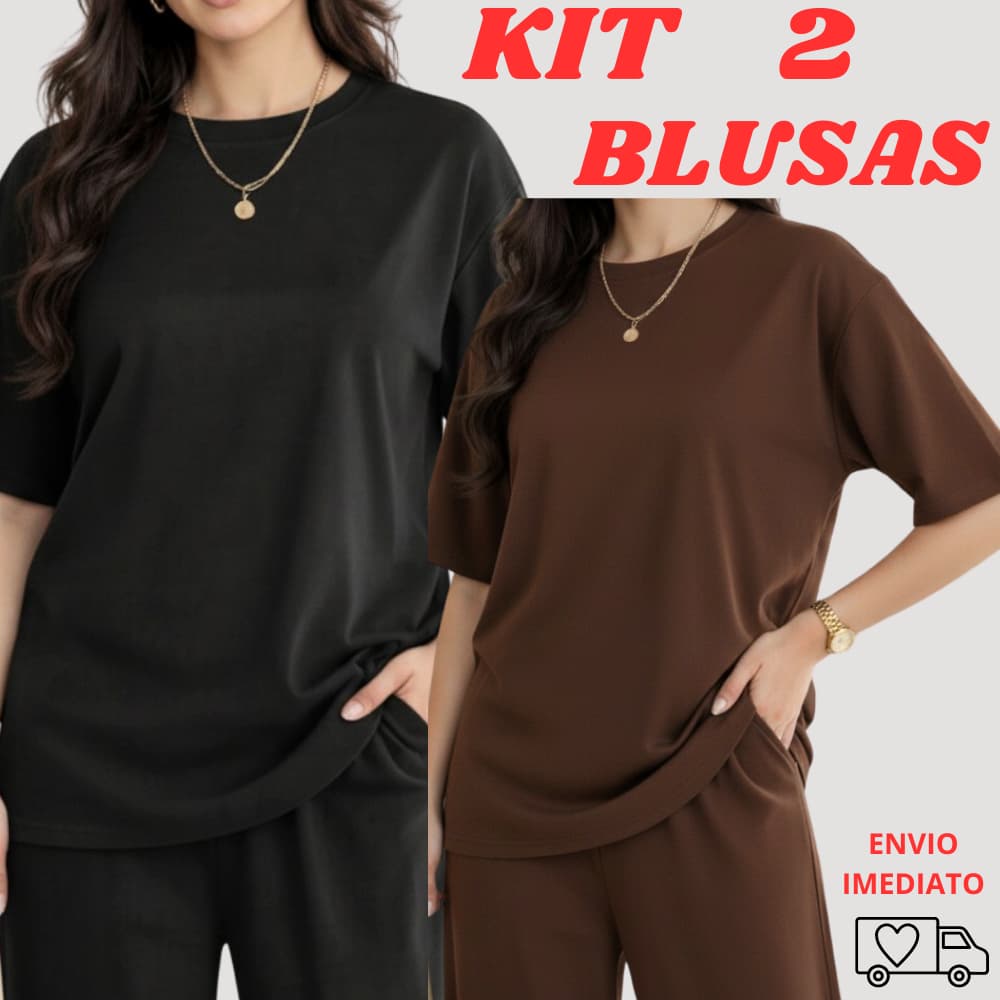 KIT COM 2 BLUSAS MODELO OVER FEMININA