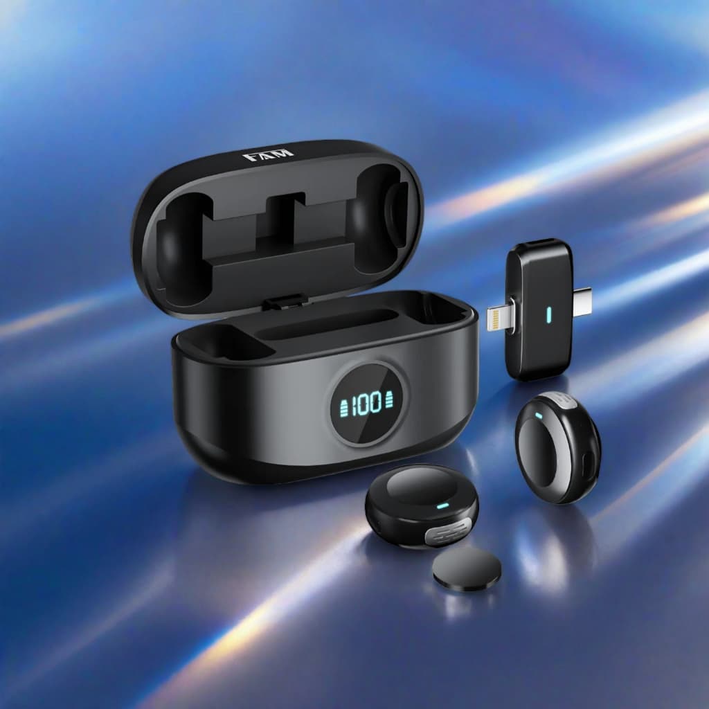 Microfone Sem Fio Lapela Magnetico 2 in 1 Type C e Lightning Fam Bell M2