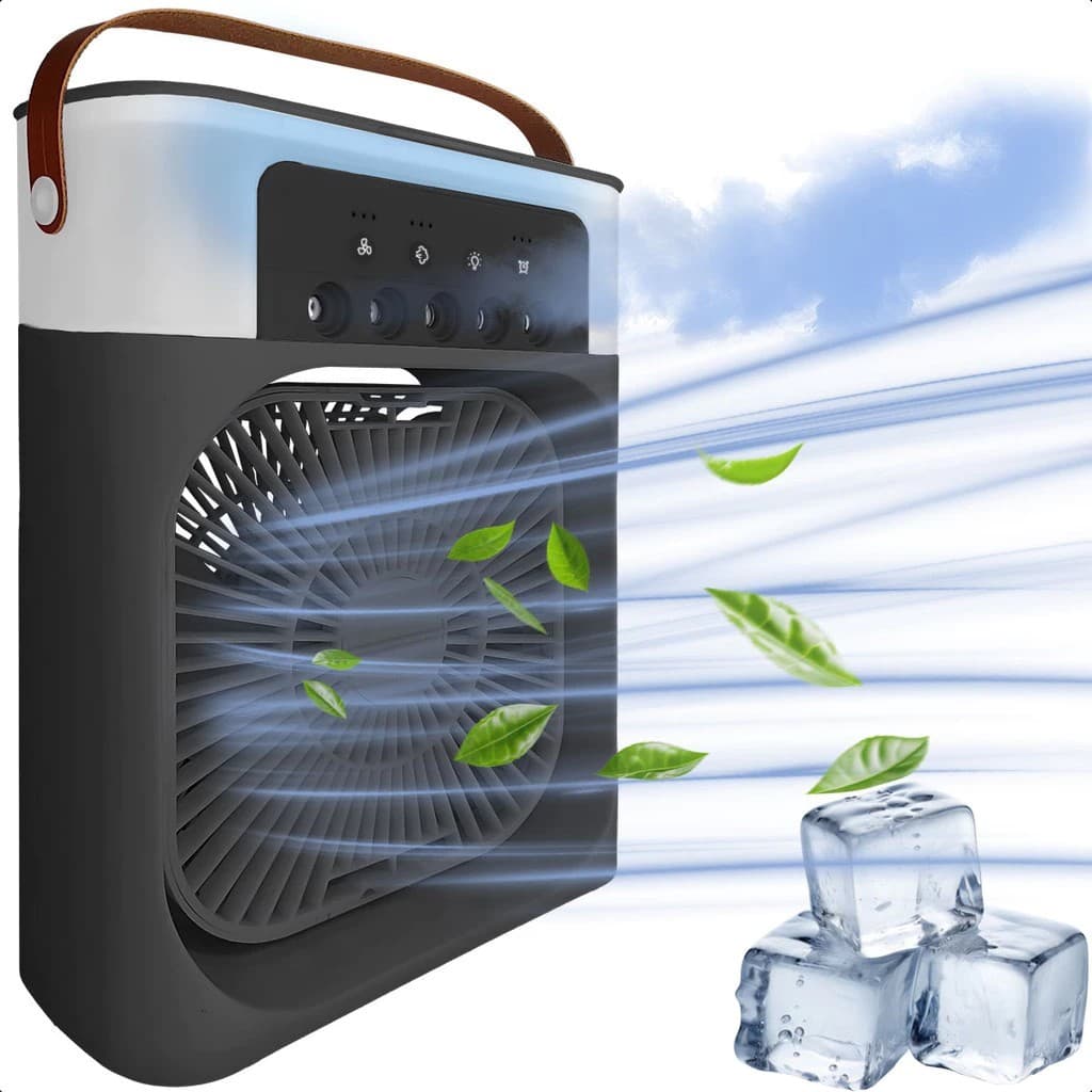 🔋 Ventilador USB Portátil com LED 🌟 Climatizador Silencioso 10W - Preto❄️ 💨 3 Velocidades