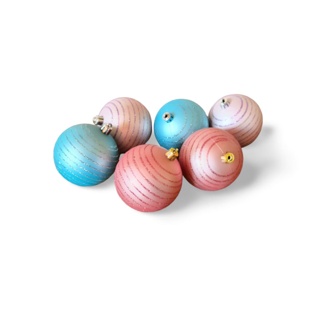 Kit Com 6 Bolas De Natal Colorida 8cm Enfeite Glitter